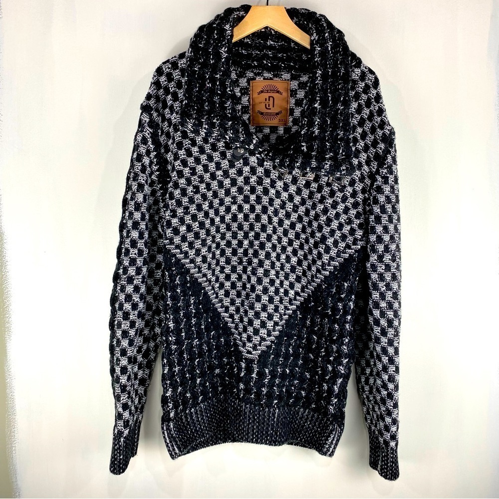 Leif Nelson Men's Checkered Knitted‎ Pullover Shawl Sweater Top Size 3XL XXXL